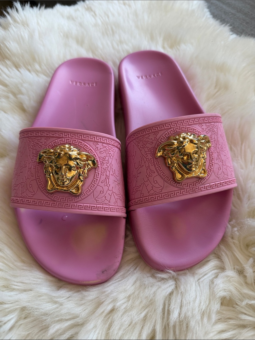 Versace Gold Medusa Pink Slide Sandals